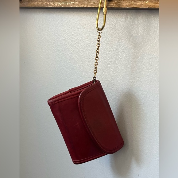 Vintage Coach Burgundy Red Leather Key Wallet 90s Multi Function Restored Chain - Picture 1 of 16